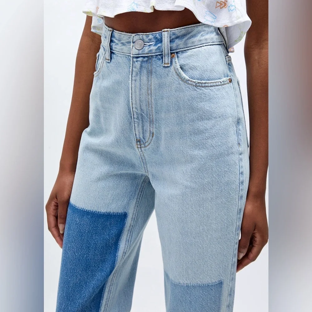 PacSun 90s Boyfriend Jeans Size 27 Light Wash Patchwork High Rise Baggy Denim - Picture 3 of 8